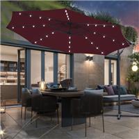 3M LED Patio Garden Banana Hanging Umbrella Sun Shade Cantilever Parasol Wine