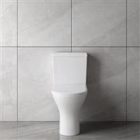 Bathroom Close Coupled Toilet Soft Close Seat Modern White Round Ceramic WC Pan