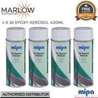 4 X MIPA 1K EPOXY PRIMER AEROSOL 400ML - GREY - FAST DRYING HIGH BUILD SPRAY