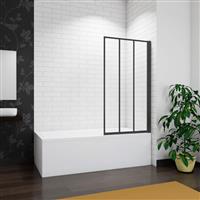 Aica 700x1400mm Matt Black Frameless Black Silk Pivot Shower Bath Screen