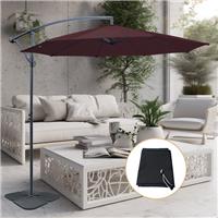 3m Garden Cantilever Patio Parasol Banana Umbrella w/ Base Weight Cover Wine Red