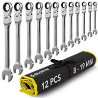 BLOSTM Flexible Combination Ratchet Spanner Set 8-19mm 180 Flex Head 12pcs