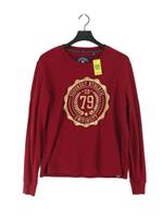 Superdry Women's Jumper L Red Graphic 100% Cotton Round Neck Pullover