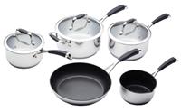 MASTERCLASS 5 PIECE STAINLESS STEEL SAUCEPAN SET WITH NONSTICK MILK & FRYING PAN
