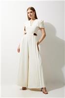 Karen Millen Women's Jumpsuit UK 8 Cream 100% Polyester Wide-Leg Jumpsuit