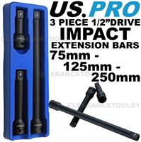 US PRO 3PC 1/2" DR Impact Extension Bar Set 75, 125, 250mm 2086 Extension Bars