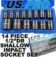 US PRO 14pc 1/2dr Shallow Metric Impact Sockets 10 - 32mm 1679 Stubby Impact Set