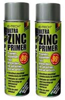 2x E-Tech ULTRA Zinc Primer Paint Spray Metal Welding Galve Rust Prevent 500ml