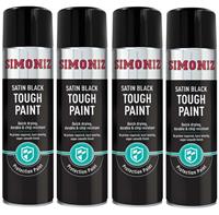 4 x Simoniz Large Tough Satin Black Aerosol Car Auto Spray Paint 500ml SIMVHT51D