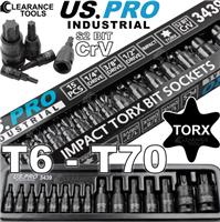 US PRO INDUSTRIAL IMPACT TORX BIT SOCKET SET T6 - T70 1/4" 3/8" 1/2"dr TRX 7614