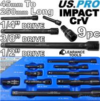 US PRO IMPACT EXTENSION BARS 9pc 1/4" 3/8" 1/2" IMPACT SOCKET EXTENSION SET 3462