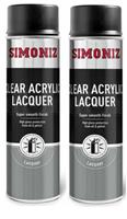 2x Simoniz Clear Acrylic Lacquer Smooth High Gloss Aerosol Spray Paint 500ml