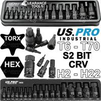 US PRO IMPACT HEX & TORX BIT SOCKET SET H2-H22 T6-T70 1/4 3/8 1/2dr 7614 3652