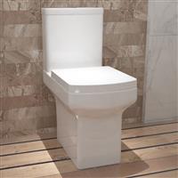 Close Coupled Toilet White Ceramic Square Modern Bathroom Pan & Seat WC Bathroom