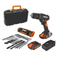 WORX Powershare Cordless Hammer Drill 20V 50Nm x2 2.0Ah 30pc Drill Bit WX370