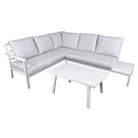 Dellonda Kyoto White 3 Piece Outdoor Garden Corner Sofa & Coffee Table Set