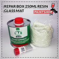FIBRE GLASS Polyester Resin Hardener Mat Repair Kit Box Set 250G BOLL