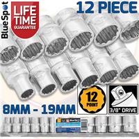 12 Point Shallow Socket Set 3/8DR 8mm - 19mm Short Reach Double Hex Sockets HD