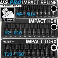 US PRO IMPACT Hex Torx Spline Bit Sockets 3/8 Drive Short Reach Star HX Allen