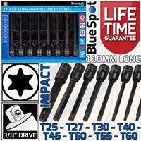 Extra Long Impact Torx Bit Sockets Set 3/8 Drive Impact T25-T60 S2 CRV BLUESPOT