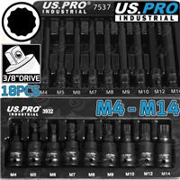 US PRO IMPACT SPLINE Bit Socket Set Short & Long Key M4 - M14 12 POINT Sockets