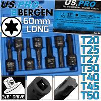 US PRO IMPACT TORX BIT Sockets Set 3/8 Drive Impact TRX Star Sockets T20 To T50