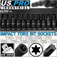 US PRO IMPACT TORX BIT Sockets Set 3/8 Drive Impact TRX Star Sockets T10 To T60