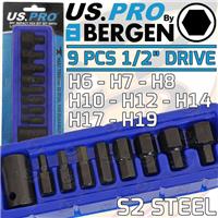 US PRO IMPACT HEX BIT Sockets Set 1/2 Drive Impact 6 Sided Sockets H6 To H19