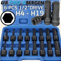 US PRO IMPACT HEX BIT Sockets Set 1/2 Drive Impact H4 To H19 Allen Key Set CRMO