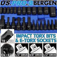 US PRO IMPACT Torx & Female E-TORX Socket Set Star Bits External TRX 25 PCS SET