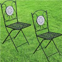 Mosaic Pair Chairs Slate Grey Outdoor Balcony Folding Metal Patio Bistro Seats