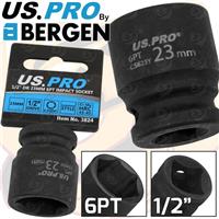 US PRO 23mm Shallow Impact Socket 1/2" Drive 23mm 6 Point Single Hex Impact CR-V