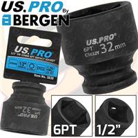 US PRO 32mm Shallow Impact Socket 1/2" Drive 32mm 6 Point Single Hex Impact CR-V