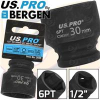 US PRO 30mm Shallow Impact Socket 1/2" Drive 30mm 6 Point Single Hex Impact CR-V