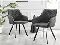 **Seconds** Falun Dark Grey Soft Touch Fabric Diamond Stitched Dining Chairs Bl