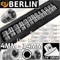 BERLIN Socket Set 1/4" Drive Shallow Sockets Set 13pc 4mm-14mm Socket Tool Set