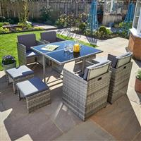 9 Piece Cube Rattan Garden Furniture Set 4 Chairs 4 Footstool Chairs & Table