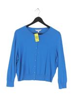 L.K. Bennett Women's Cardigan XL Blue Silk with Cotton Round Neck Cardigan