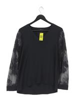 Tibi Women's Top UK 10 Black Floral Silk with Polyamide Long Sleeve V-Neck Basic