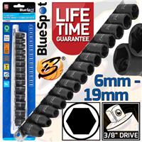 3/8Inch Drive IMPACT Socket Set Shallow Impact Sockets 6mm - 19mm 6PT 14 Piece