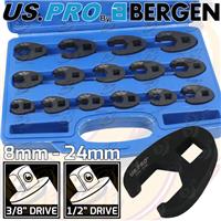 US PRO Crow Foot Spanner Set 8mm-24mm Heavy Duty Open End Wrench 3/8 1/2 15pc