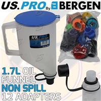 US PRO No-Spill Engine Oil Funnel Filler Kit - 1.7L Funnel & 12 Adapters Set
