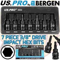 US PRO IMPACT HEX BIT Sockets Set 3/8" Drive Impact H3 To H10 Allen Key S2 Steel