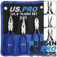 US PRO 3 Piece 8" Soft Grip Combination Pliers Side Cutters Long Nose Pliers
