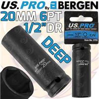 US PRO 20mm Deep Impact Socket 1/2" Drive 20mm 6 Point Single Hex Impact