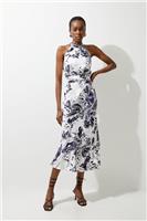 Karen Millen A-Line Midi Dress UK8 in Purple RRP &pound;239