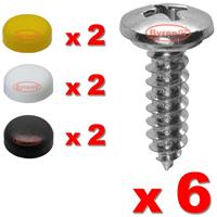 NUMBER PLATE SELF TAPPING SCREWS AND CAPS FITTING FIXING KIT CAR X 6 - QUALITY
