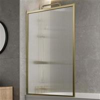 Brushed Brass Over Bath Shower Screen Fluted Glass Square Frame Reversible 800mm