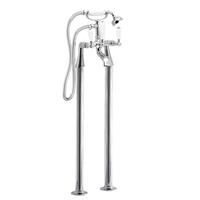 Traditional Freestanding Bath Shower Mixer Tap Chrome With White Ceramic Levers
