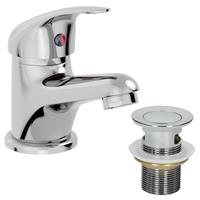 Bathroom Basin Sink Mono Mixer Tap Slotted Waste Chrome Curved Single Lever